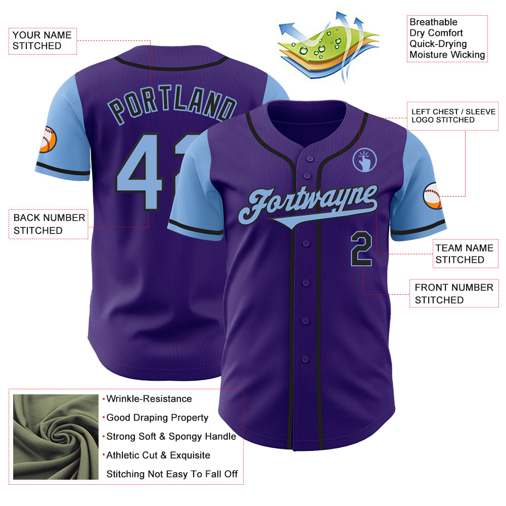 Custom Purple Light Blue-Black Authentic Two Tone Baseball Jersey