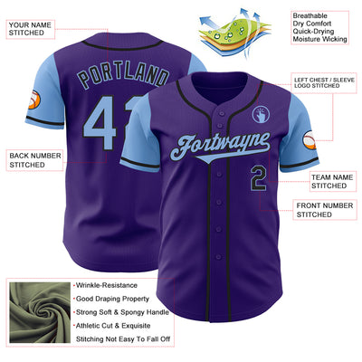 Custom Purple Light Blue-Black Authentic Two Tone Baseball Jersey
