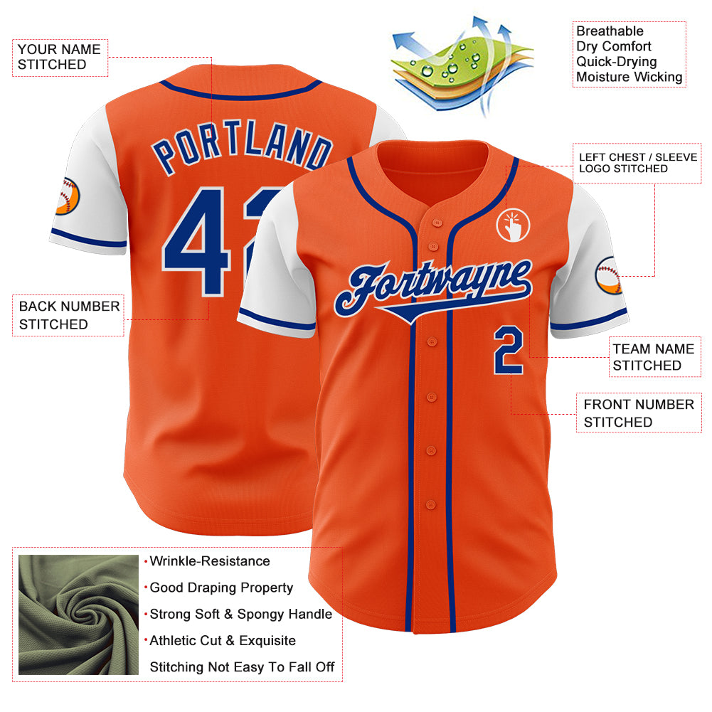 Custom Orange Royal-White Authentic Two Tone Baseball Jersey
