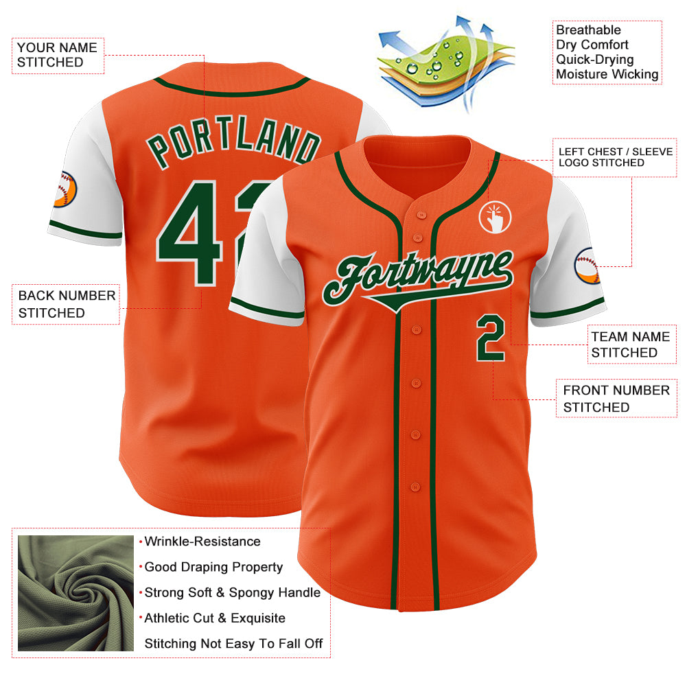 Custom Orange Green-White Authentic Two Tone Baseball Jersey