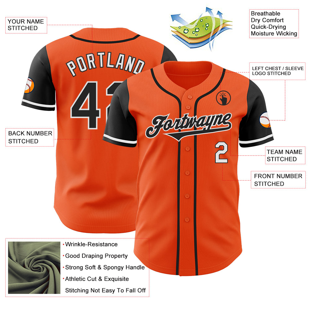 Custom Orange Black-White Authentic Two Tone Baseball Jersey