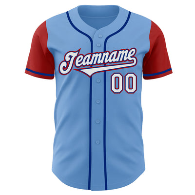 Custom Light Blue Royal-Red Authentic Two Tone Baseball Jersey