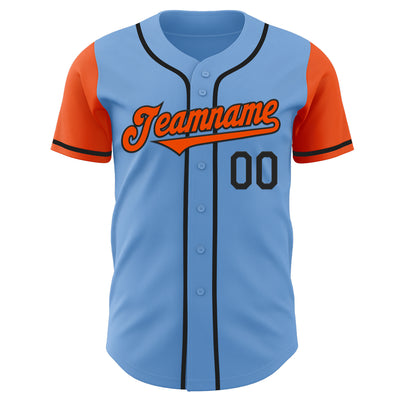Custom Light Blue Orange-Black Authentic Two Tone Baseball Jersey