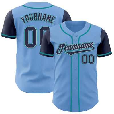 Custom Light Blue Navy Gray-Teal Authentic Two Tone Baseball Jersey
