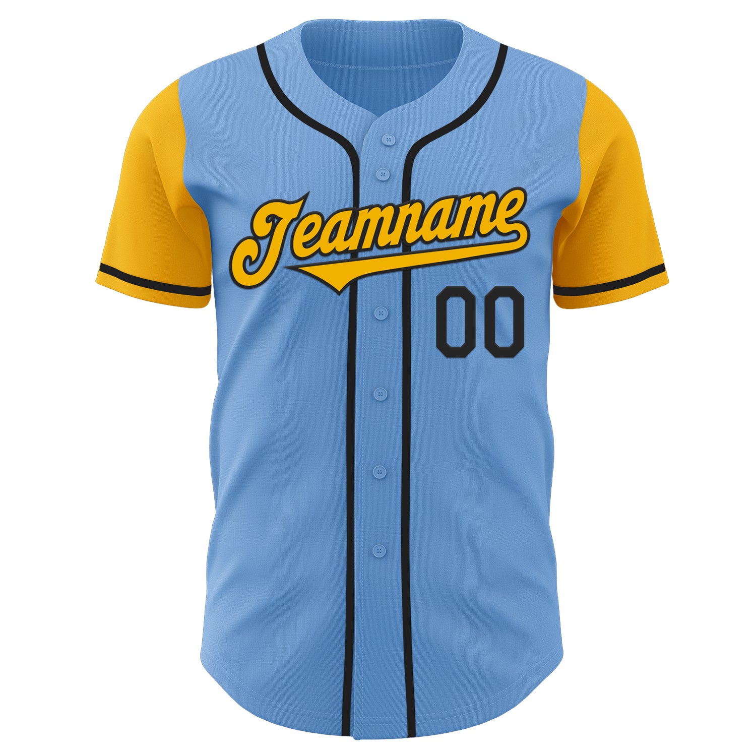 Custom Light Blue Gold-Black Authentic Two Tone Baseball Jersey