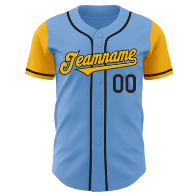 Custom Light Blue Gold-Black Authentic Two Tone Baseball Jersey