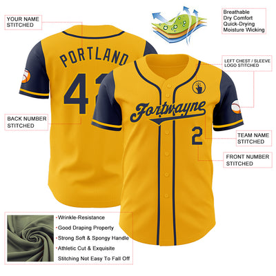 Custom Gold Navy Authentic Two Tone Baseball Jersey