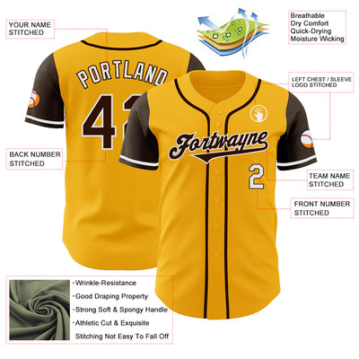 Custom Gold Brown-White Authentic Two Tone Baseball Jersey