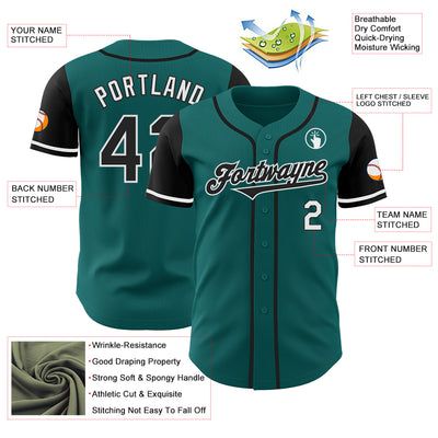 Custom Teal Black-White Authentic Two Tone Baseball Jersey