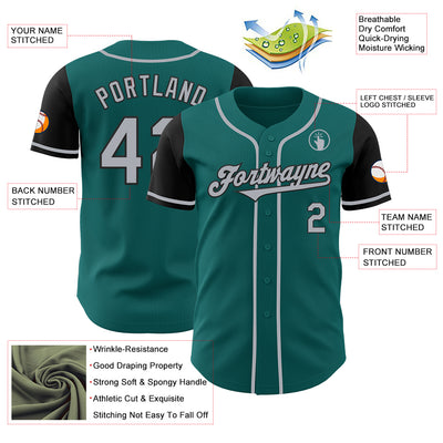 Custom Teal Gray-Black Authentic Two Tone Baseball Jersey