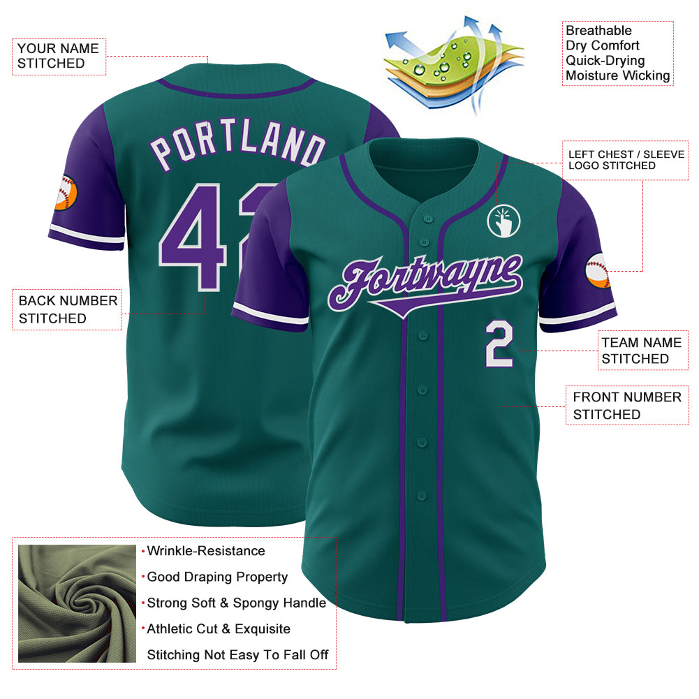 Custom Teal Purple-White Authentic Two Tone Baseball Jersey