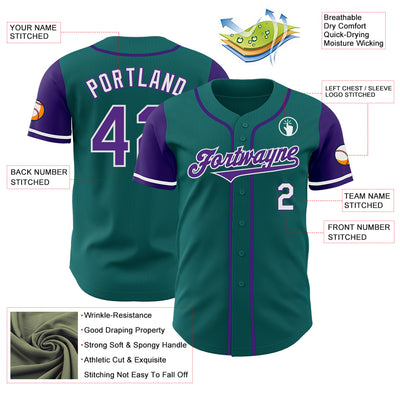 Custom Teal Purple-White Authentic Two Tone Baseball Jersey