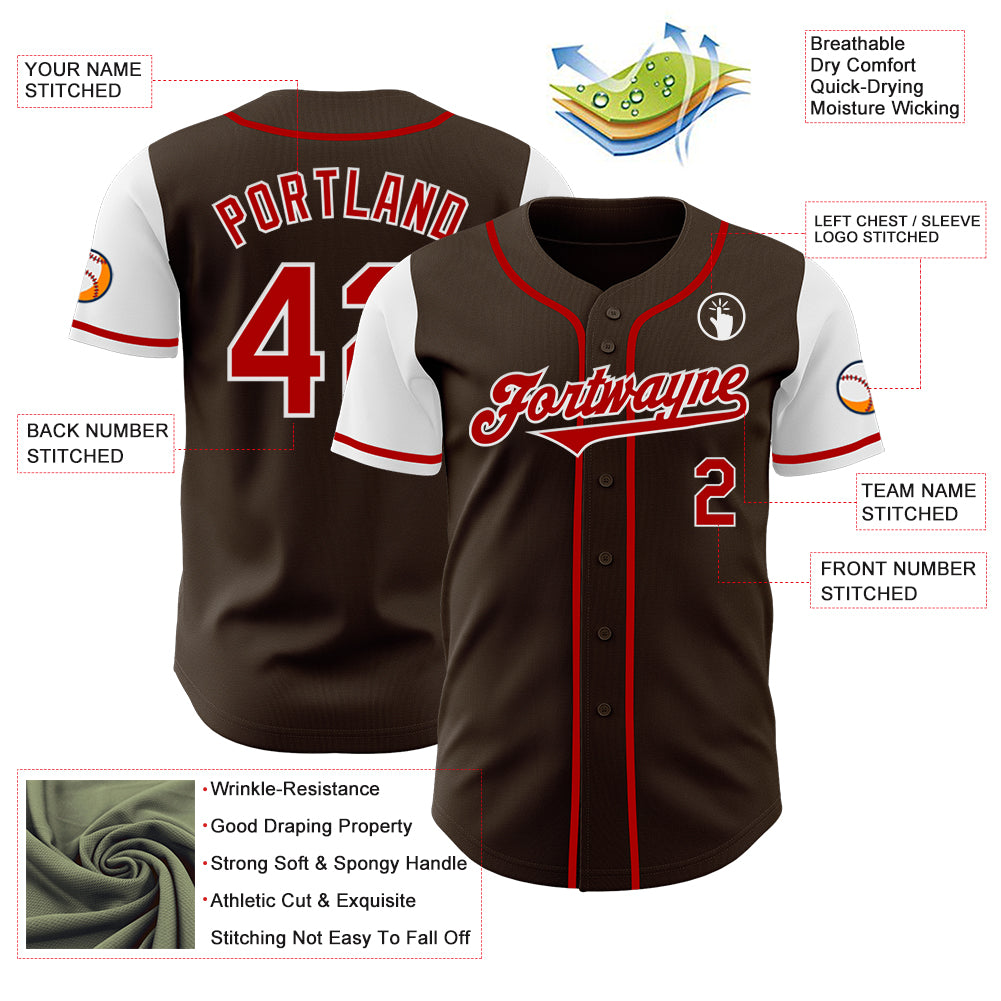 Custom Brown Red-White Authentic Two Tone Baseball Jersey