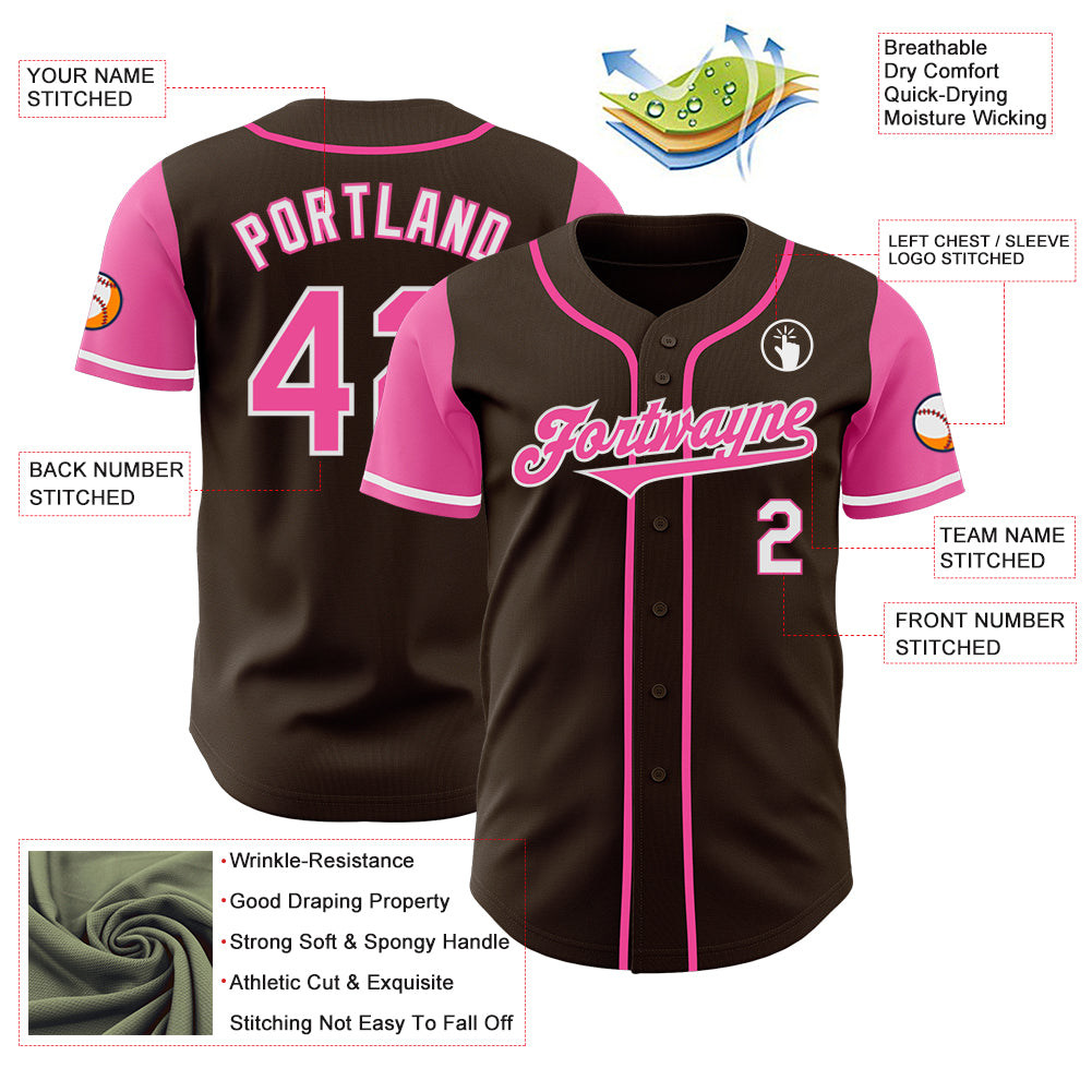 Custom Brown Pink-White Authentic Two Tone Baseball Jersey