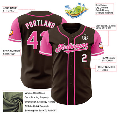 Custom Brown Pink-White Authentic Two Tone Baseball Jersey