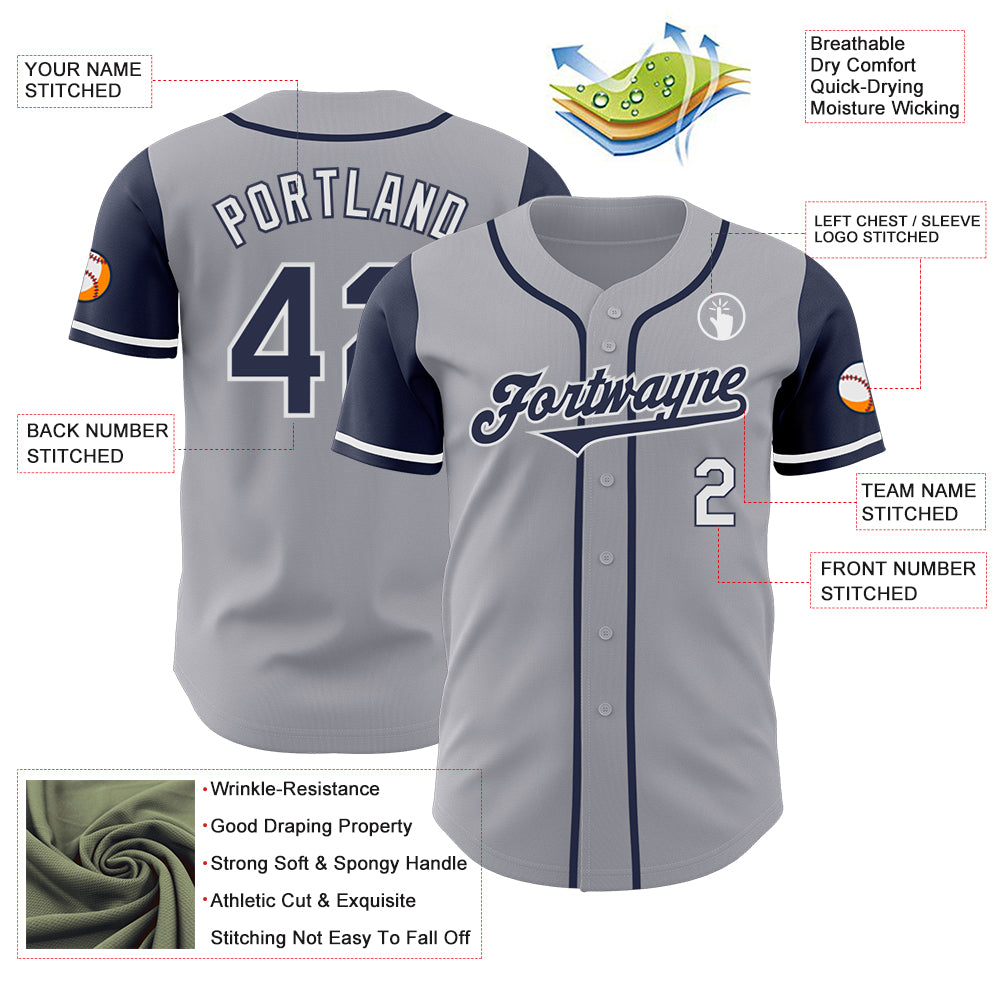 Custom Gray Navy-White Authentic Two Tone Baseball Jersey