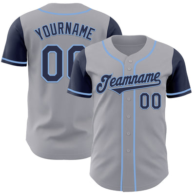 Custom Gray Navy-Light Blue Authentic Two Tone Baseball Jersey