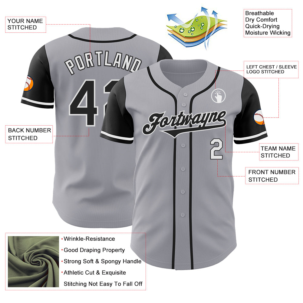 Custom Gray Black-White Authentic Two Tone Baseball Jersey