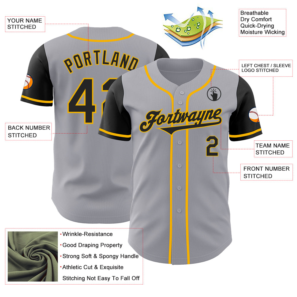 Custom Gray Black-Gold Authentic Two Tone Baseball Jersey