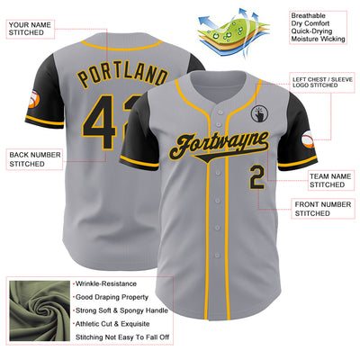 Custom Gray Black-Gold Authentic Two Tone Baseball Jersey