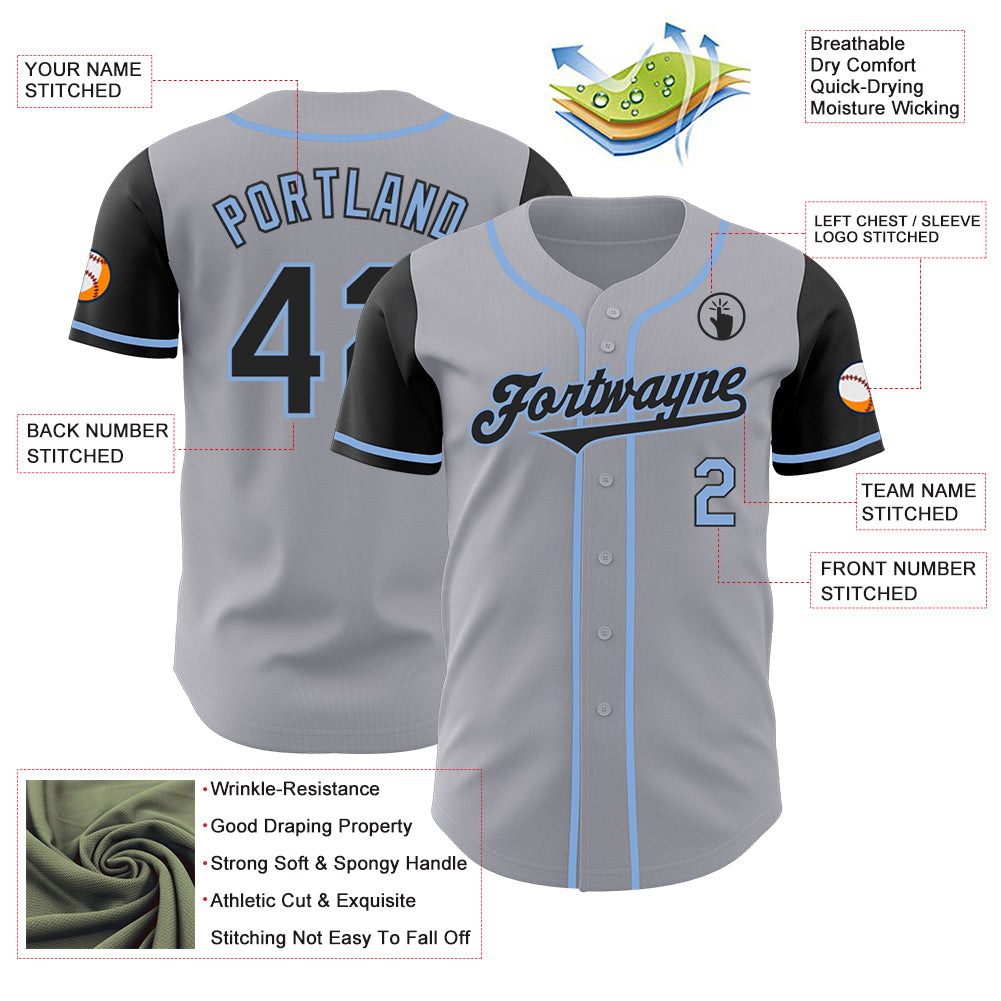 Custom Gray Black-Light Blue Authentic Two Tone Baseball Jersey