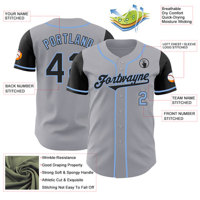 Custom Gray Black-Light Blue Authentic Two Tone Baseball Jersey