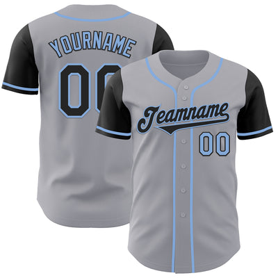 Custom Gray Black-Light Blue Authentic Two Tone Baseball Jersey