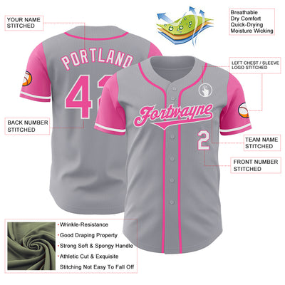 Custom Gray Pink-White Authentic Two Tone Baseball Jersey