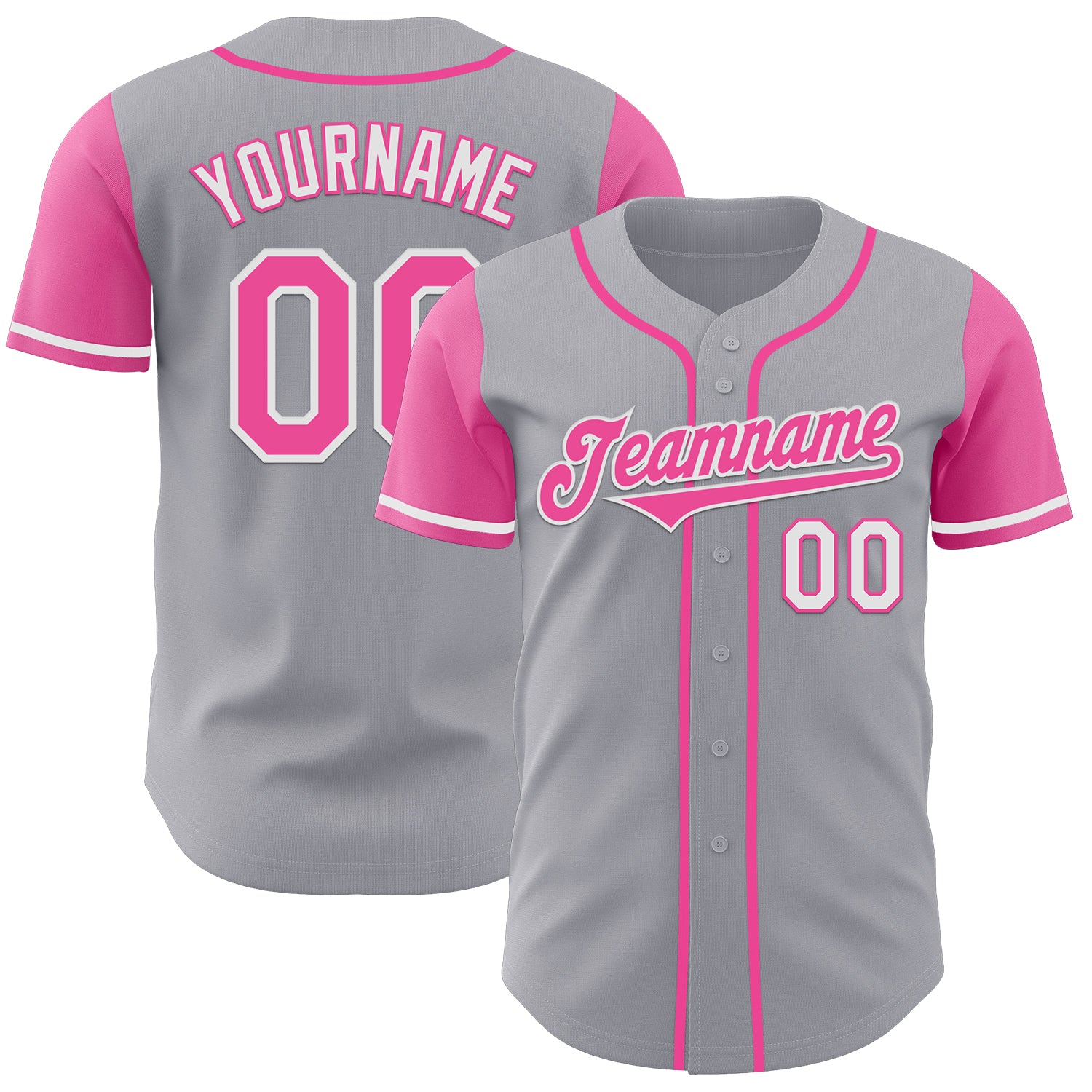 Custom Gray Pink-White Authentic Two Tone Baseball Jersey