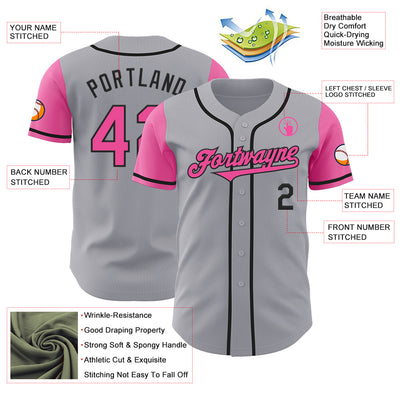 Custom Gray Pink-Black Authentic Two Tone Baseball Jersey