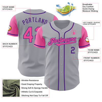Custom Gray Pink-Purple Authentic Two Tone Baseball Jersey