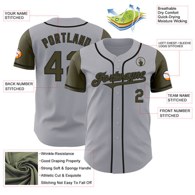 Custom Gray Olive-Black Authentic Two Tone Baseball Jersey