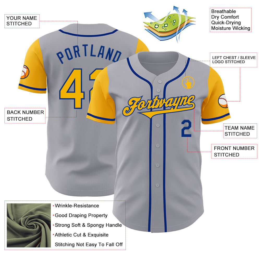 Custom Gray Gold-Royal Authentic Two Tone Baseball Jersey