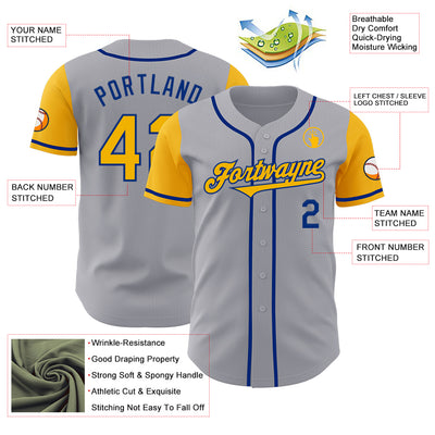 Custom Gray Gold-Royal Authentic Two Tone Baseball Jersey