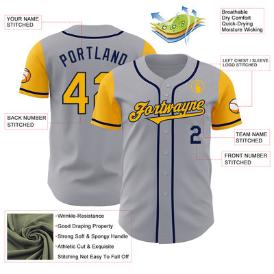 Custom Gray Gold-Navy Authentic Two Tone Baseball Jersey