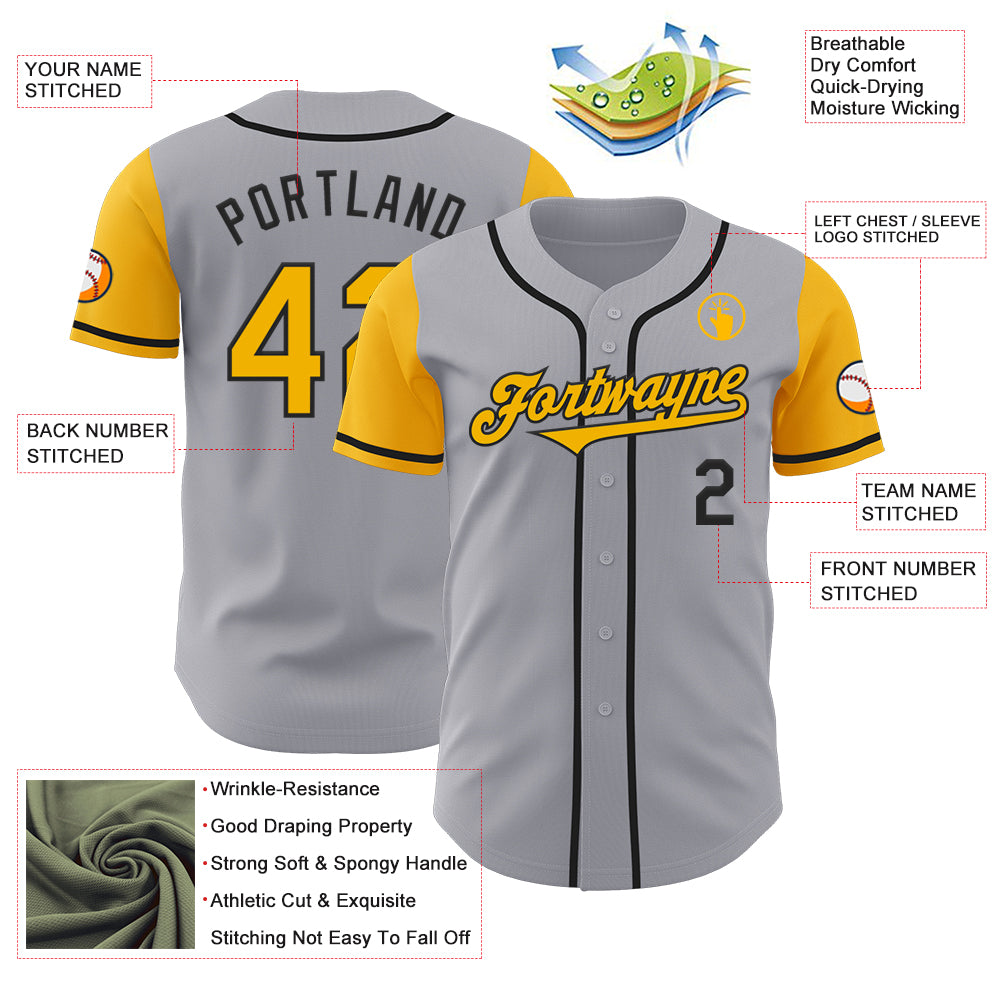 Custom Gray Gold-Black Authentic Two Tone Baseball Jersey