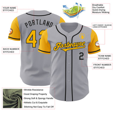 Custom Gray Gold-Black Authentic Two Tone Baseball Jersey