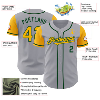 Custom Gray Gold-Green Authentic Two Tone Baseball Jersey