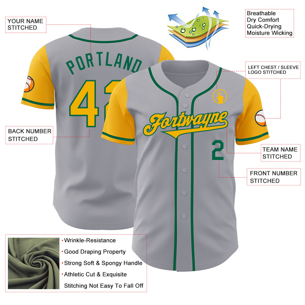 Custom Gray Gold-Kelly Green Authentic Two Tone Baseball Jersey