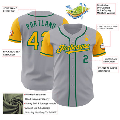 Custom Gray Gold-Kelly Green Authentic Two Tone Baseball Jersey