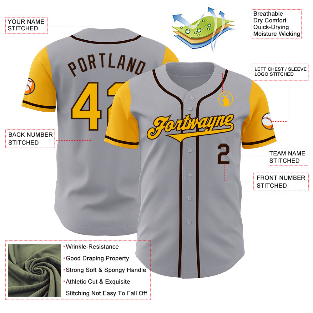 Custom Gray Gold-Brown Authentic Two Tone Baseball Jersey