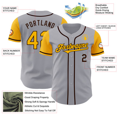 Custom Gray Gold-Brown Authentic Two Tone Baseball Jersey
