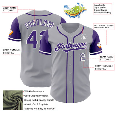 Custom Gray Purple-White Authentic Two Tone Baseball Jersey
