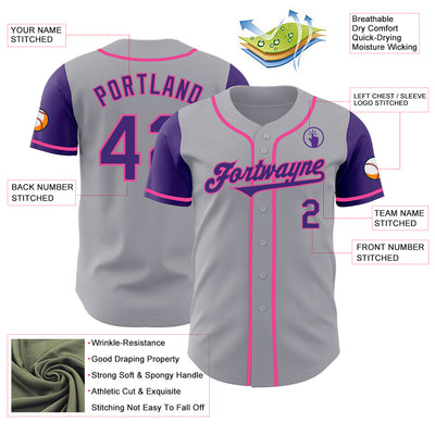Custom Gray Purple-Pink Authentic Two Tone Baseball Jersey