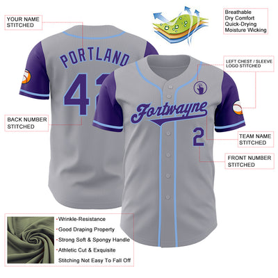 Custom Gray Purple-Light Blue Authentic Two Tone Baseball Jersey
