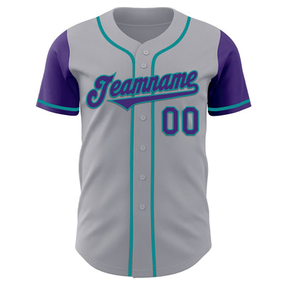 Custom Gray Purple-Teal Authentic Two Tone Baseball Jersey