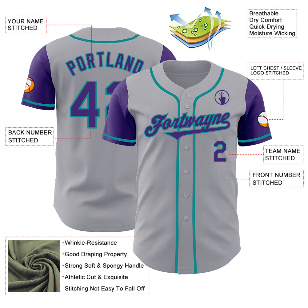 Custom Gray Purple-Teal Authentic Two Tone Baseball Jersey