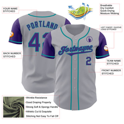 Custom Gray Purple-Teal Authentic Two Tone Baseball Jersey