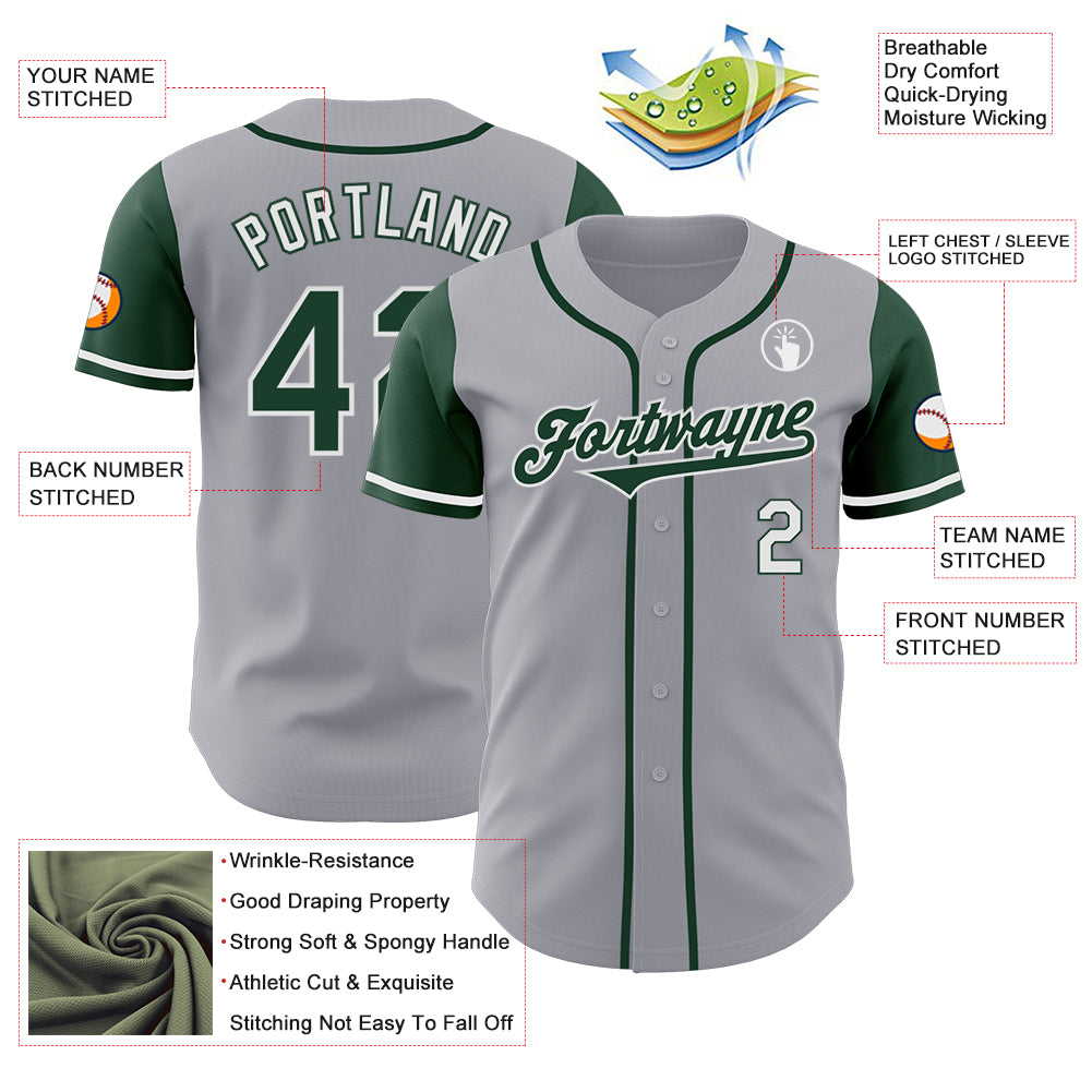 Custom Gray Green-White Authentic Two Tone Baseball Jersey