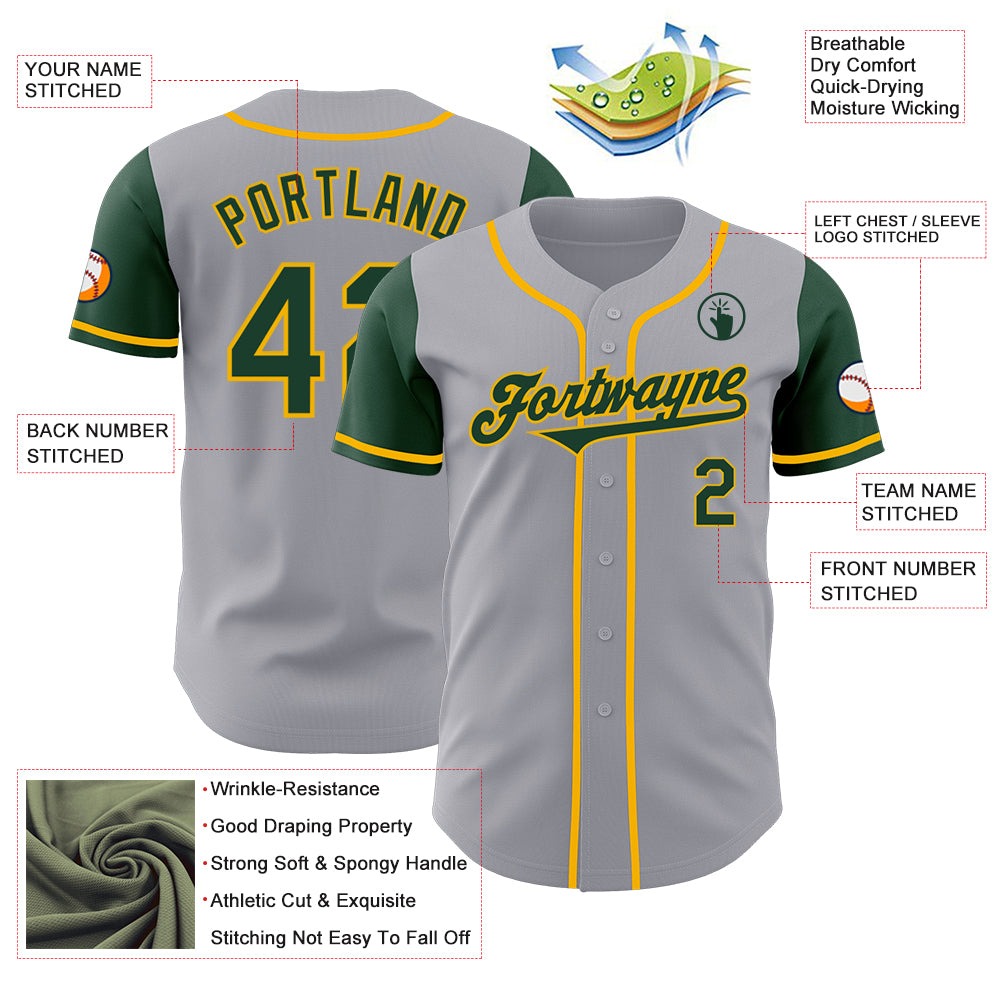 Custom Gray Green-Gold Authentic Two Tone Baseball Jersey